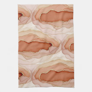 Gold Accented Fluid Art - Sienna Marble (8) Tea Towel