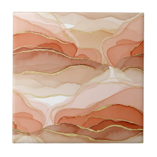 Gold Accented Fluid Art - Sienna Marble Ceramic Tile