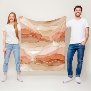 Gold Accented Fluid Art - Sienna Marble Fleece Blanket