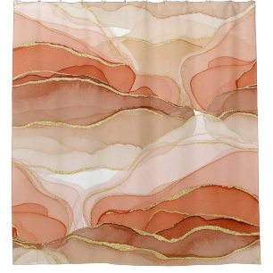 Gold Accented Fluid Art - Sienna Marble Shower Curtain