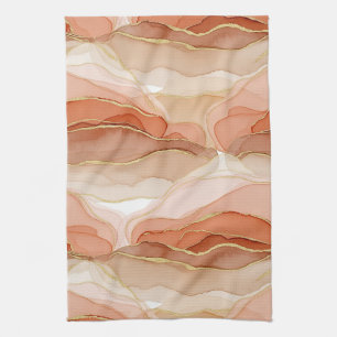 Gold Accented Fluid Art - Sienna Marble Tea Towel