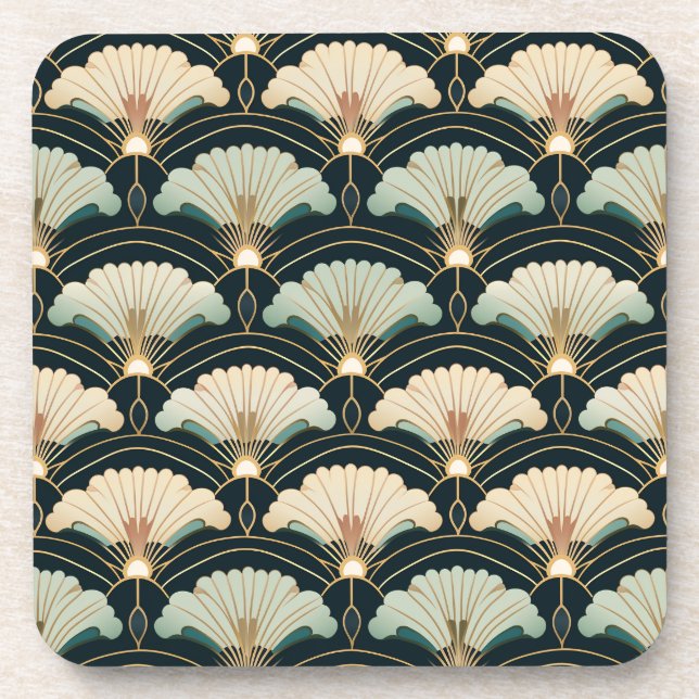 Gold Accented Patterned Japanese-inspired Coaster (Front)