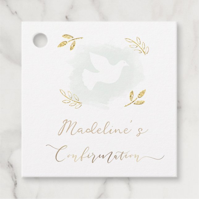gold accents Confirmation  Favour Tags (Front)
