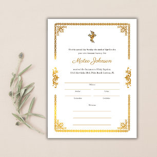 Gold Accents Elegant Catholic Baptism Certificate