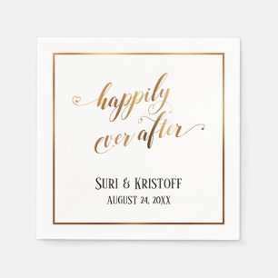 Gold Accents Happily Ever After, Hearts Script Napkin