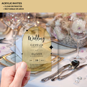 GOLD Acrylic Wedding Invites Black Text Modern Invitations