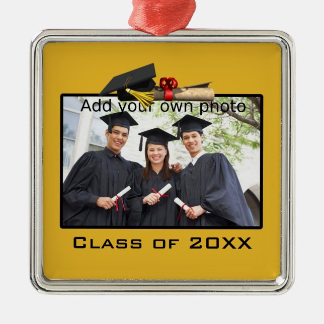 Gold Add your Photo / Year Graduation Metal Ornament (Front)