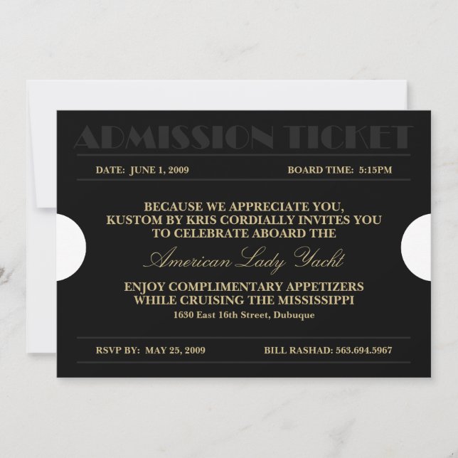 Gold Admission Ticket 5x7 Invitations (Front)