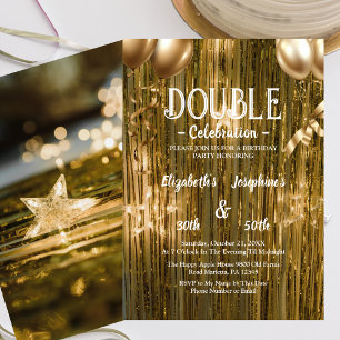 Gold  Adult double Joint Birthday Party Invitation