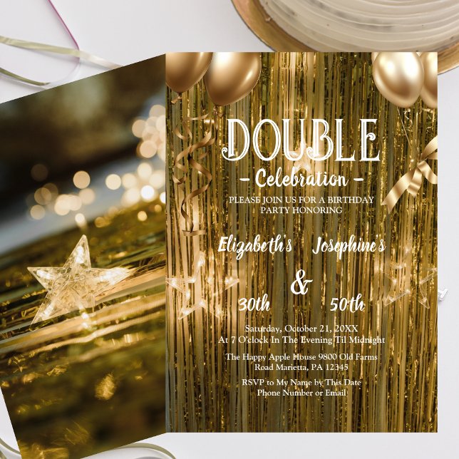 Gold  Adult double Joint Birthday Party Invitation (Creator Uploaded)