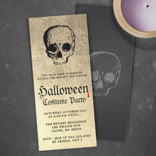 Gold Adult Halloween Party Skull Invitation