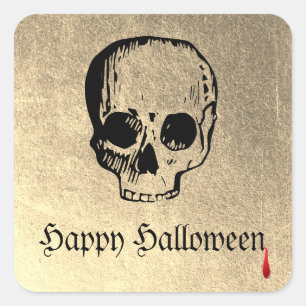 Gold Adult Halloween Party Skull Square Sticker