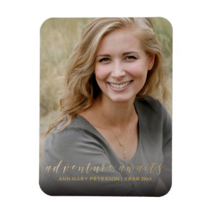 Gold Adventure awaits graduation photo magnet