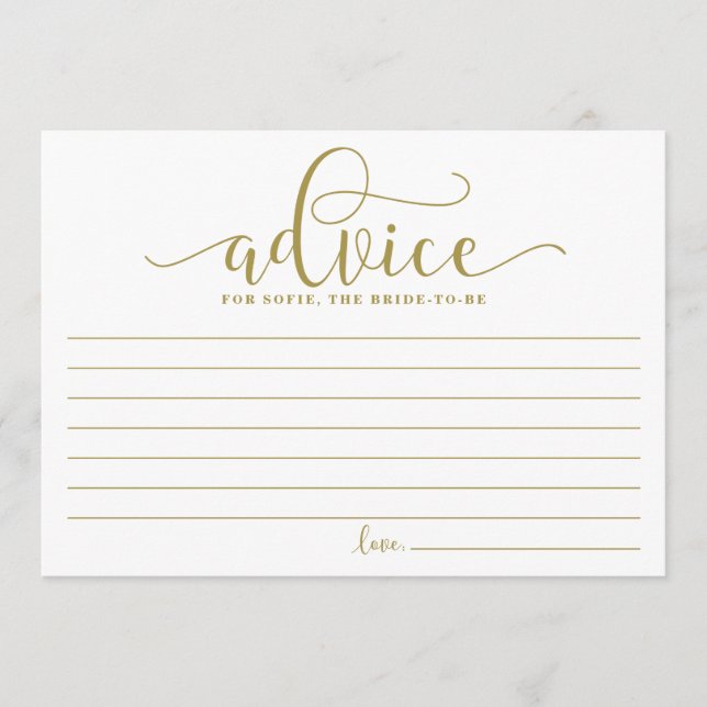 Gold Advice for the Bride Calligraphy Card (Front)