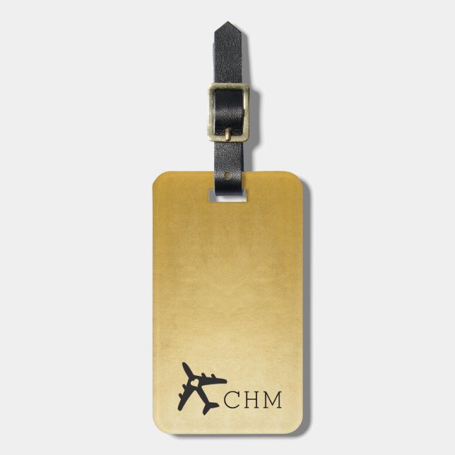 Gold Aeroplane Love Travel Monogram Luggage Tag (Front Vertical)