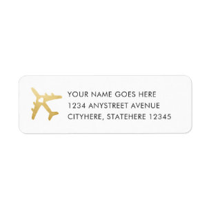 Gold Aeroplane Love Travel Return Address Label