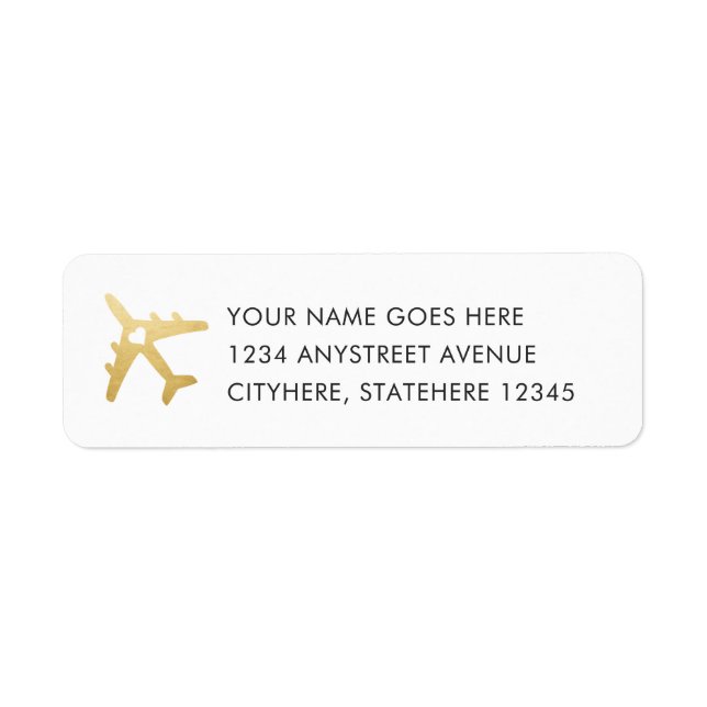 Gold Aeroplane Love Travel Return Address Return Address Label (Front)