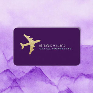 Gold Aeroplane Travel Consultant Purple Business Card