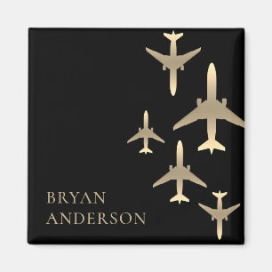 Gold Aeroplanes Aviation Magnet