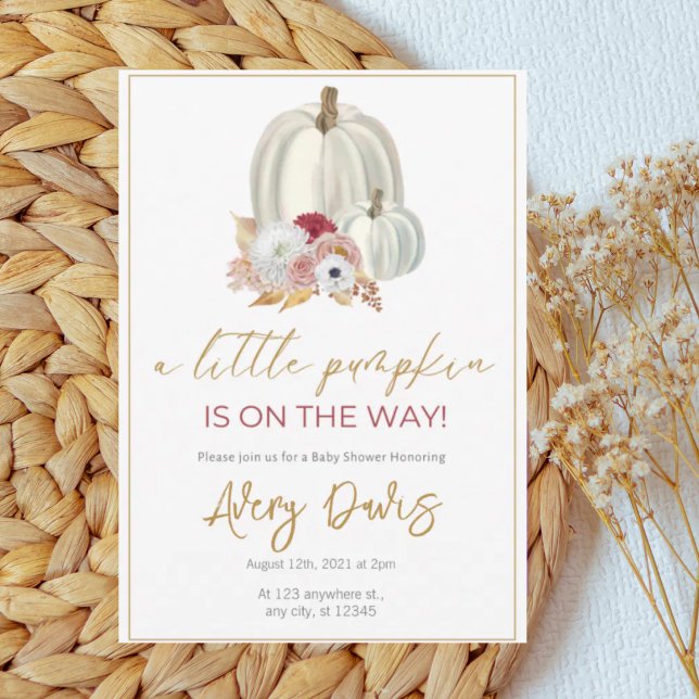 Gold Aesthetic Floral Pumpkin Baby Shower Invitation (Creator Uploaded)