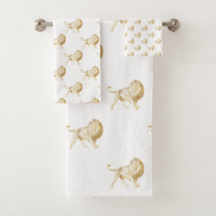 GOLD AFRICAN LION WHITE BATHROOM TOWEL SET