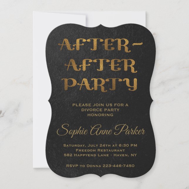 Gold After After Party Divorce Celebration Invite (Front)