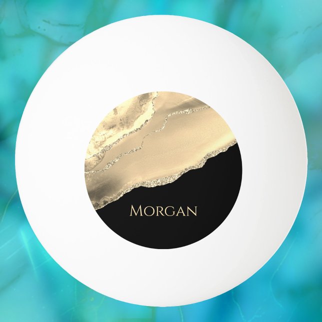 Gold Agate & Glitter, Gold Name on Black Ping Pong Ball (Creator Uploaded)