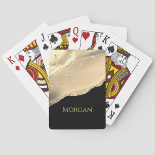 Gold Agate, Glitter & Name on Black Playing Cards