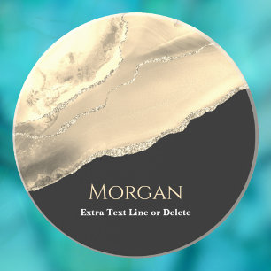 Gold Agate & Glitter, Name & Text Line, Black Coaster