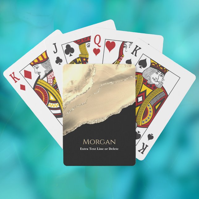 Gold Agate & Glitter, Name & Text Line, Black Playing Cards (Creator Uploaded)