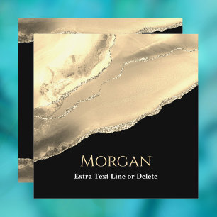 Gold Agate & Glitter Name Text Line, Message Black Invitation