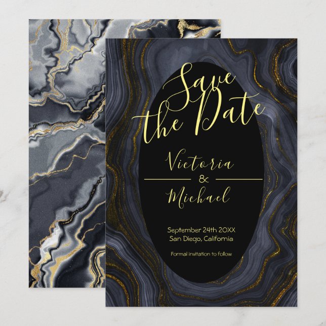 Gold Agate Save the date invitations (Front/Back)