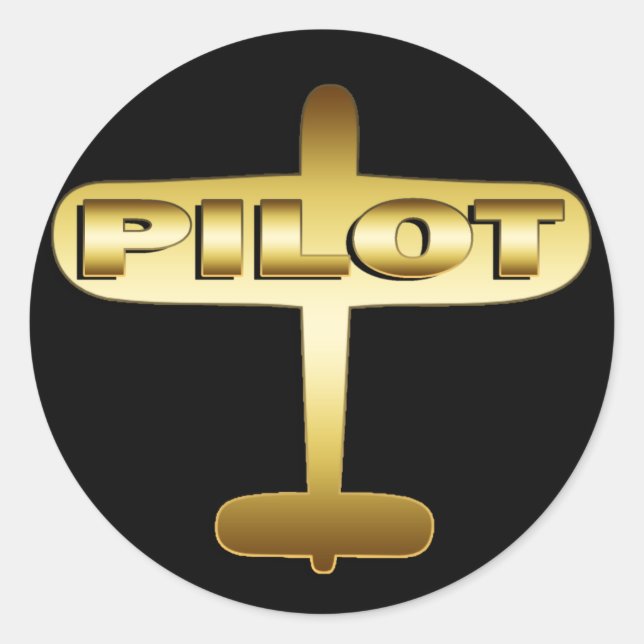 GOLD AIRPLANE PILOT CLASSIC ROUND STICKER (Front)