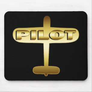 GOLD AIRPLANE PILOT MOUSE PAD