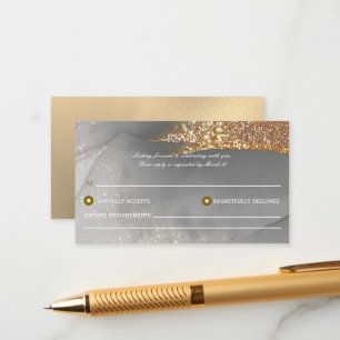 Gold Alcohol Ink Chic Wedding RSVP Card