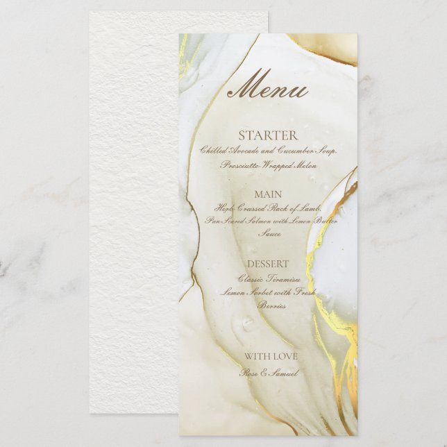 Gold Alcohol Ink Handmade White Flat Menu (Front/Back)