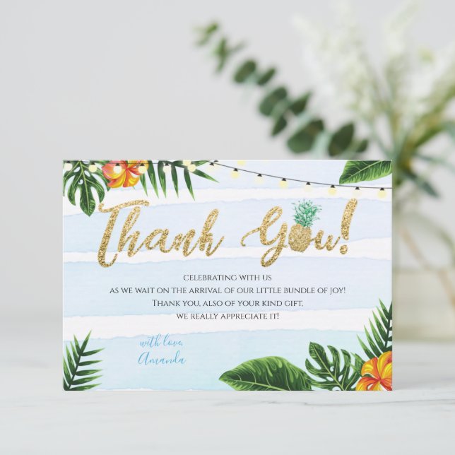 Gold Aloha Baby Shower Thank You Card (Standing Front)