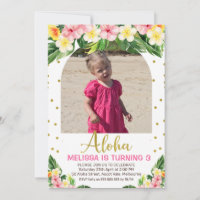 Gold Aloha Floral Foliage Arched Photo Birthday