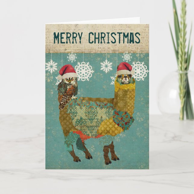 Gold Alpaca & Owl Christmas Card (Front)