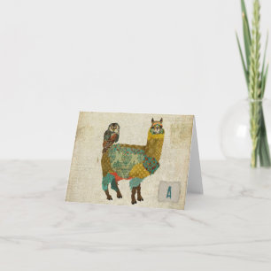 Gold Alpaca & Teal Owl Notecard