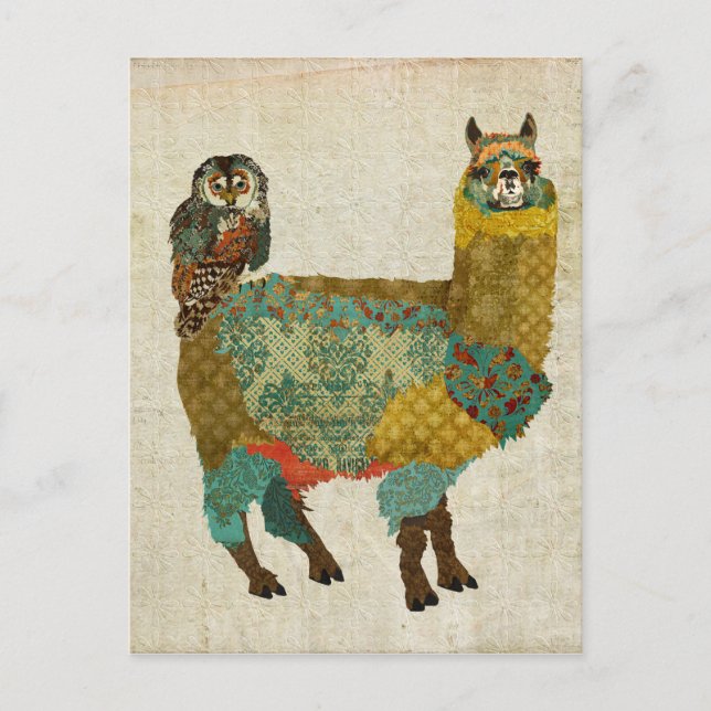 Gold Alpaca & Teal Owl Postcard (Front)