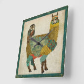 Gold Alpaca & Teal Owl Wall Clock (Angle)