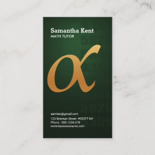 Gold Alpha-Symbol Green Emerald Tutoring Business Card