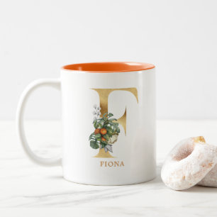 Gold Alphabet F Monogram   Leaf Foliage Two-Tone Coffee Mug