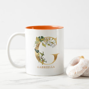 Gold Alphabet G Monogram   Leaf Foliage Two-Tone Coffee Mug