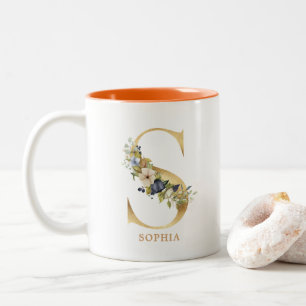 Gold Alphabet S Monogram   Leaf Foliage Two-Tone Coffee Mug