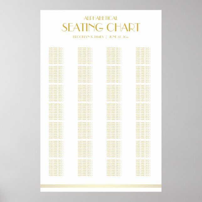 Gold Alphabetical Wedding Seating Chart 24x36 (Front)