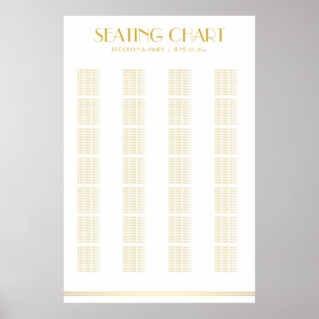Gold Alphabetical Wedding Seating Chart Poster (Front)