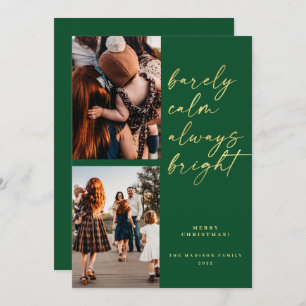 Gold Always Bright Photo Christmas Green Holiday Card