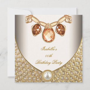 Gold Amber Pearls Jewels Image Cream Birthday Invitation